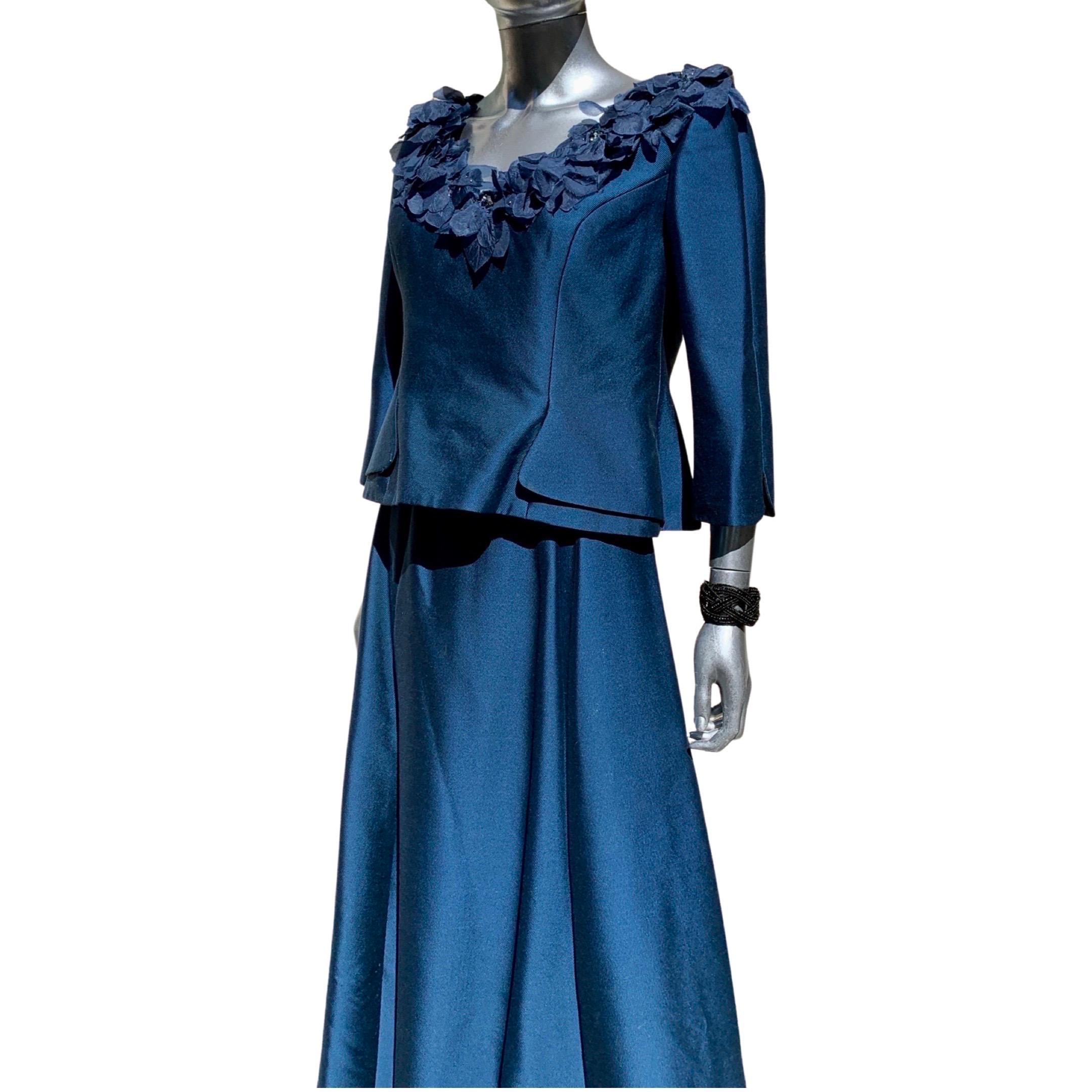 Three Piece Saphire Blue Couture Evening Ensemble by Lily Samii SF Size 8 For Sale 11