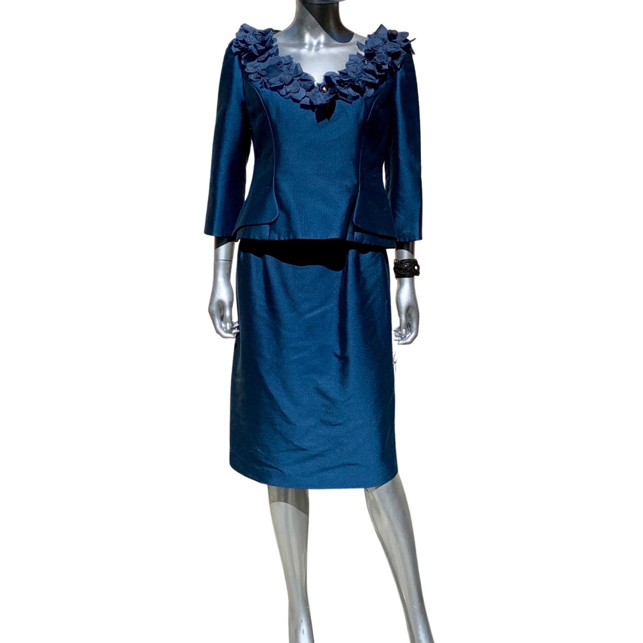 Women's Three Piece Saphire Blue Couture Evening Ensemble by Lily Samii SF Size 8 For Sale