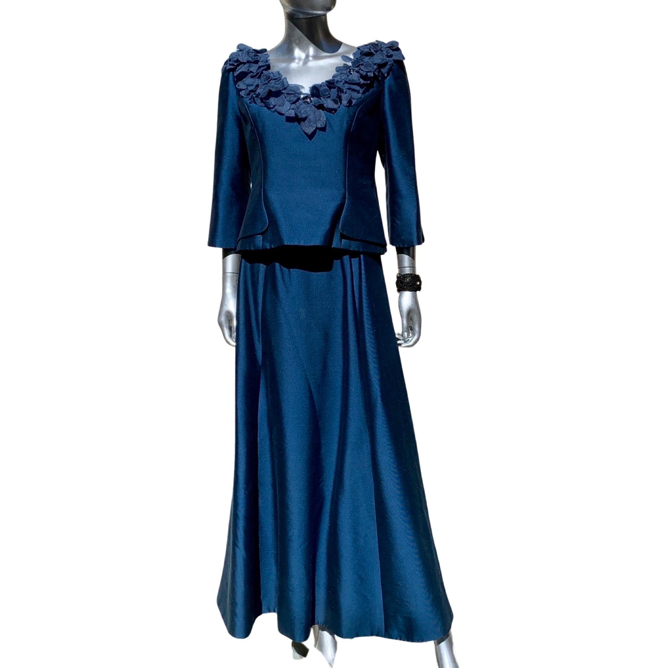 Three Piece Saphire Blue Couture Evening Ensemble by Lily Samii SF Size 8 For Sale 2