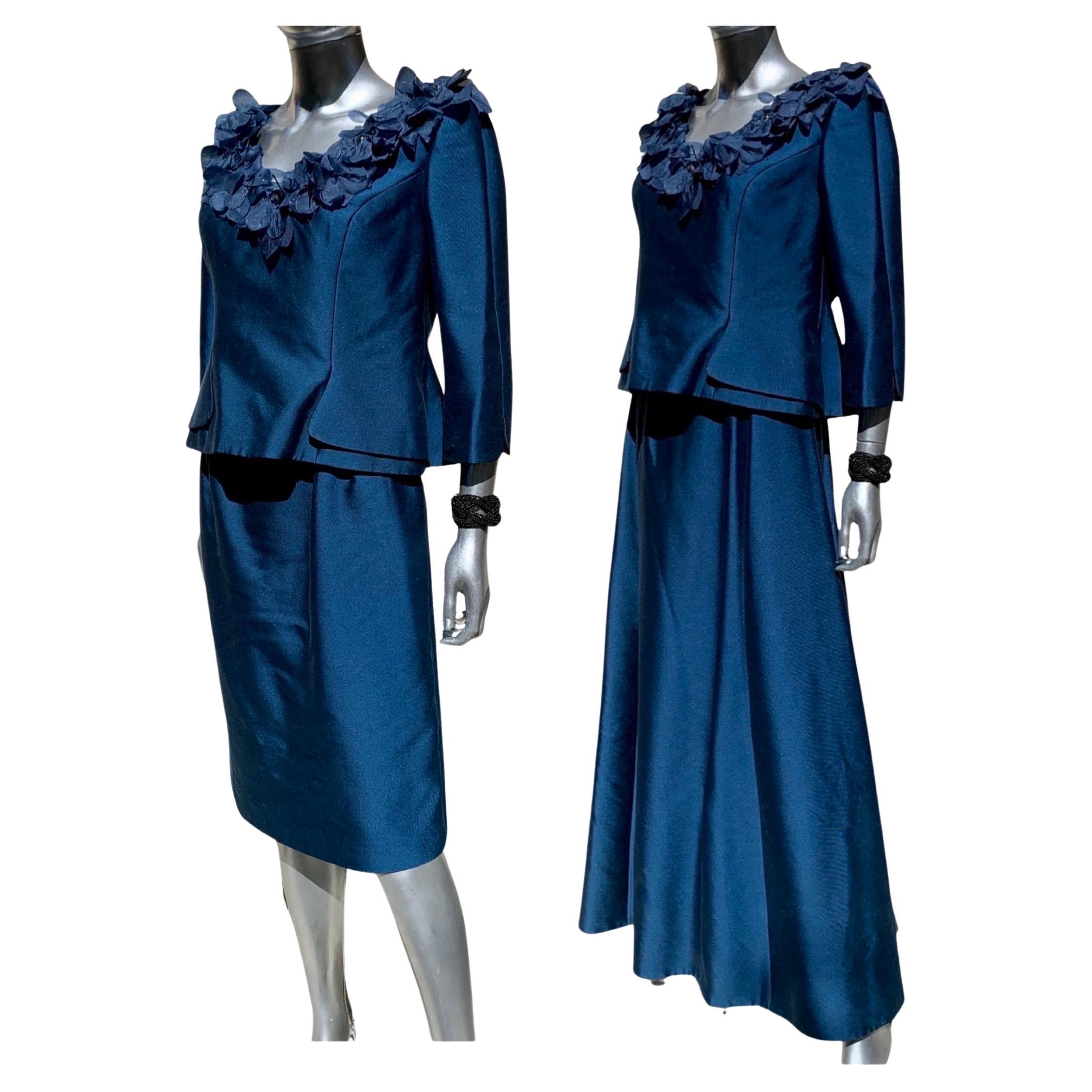 Dreiteiliges Saphire-Blaues Couture-Abend Ensemble von Lily Samii SF, Größe 8