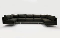 Three Piece Sectional Sofa by Vladimir Kagan. Dark Green Gray, Lucite Plank Legs