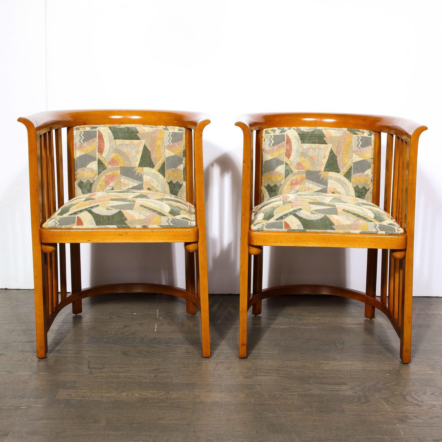 Early 20th Century Three Piece Set by Josef Hoffmann w/ Beech Frame & Clarence House Fabric  For Sale