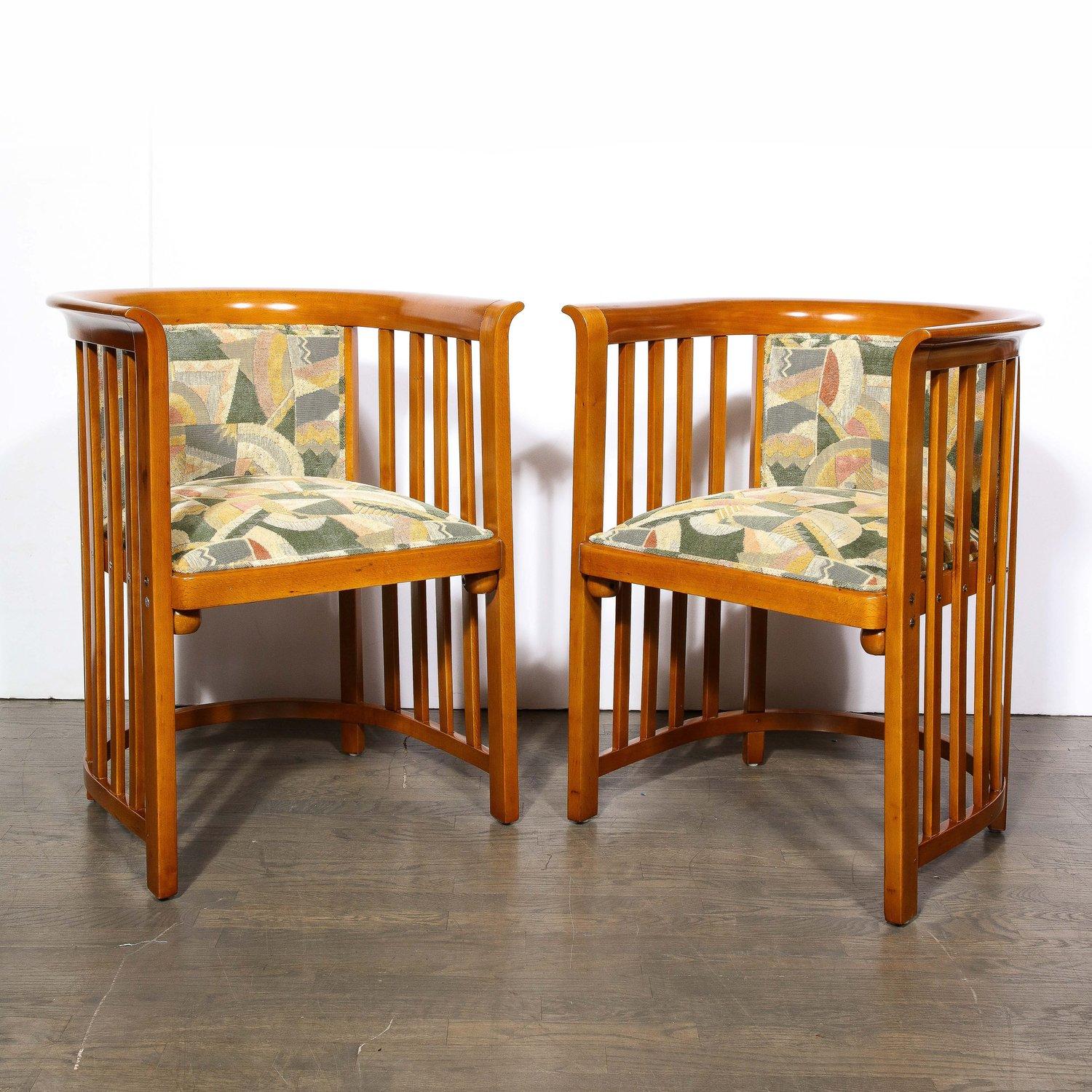 Three Piece Set by Josef Hoffmann w/ Beech Frame & Clarence House Fabric  For Sale 3