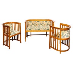 Set di tre pezzi di Josef Hoffmann con struttura in faggio e tessuto Clarence House