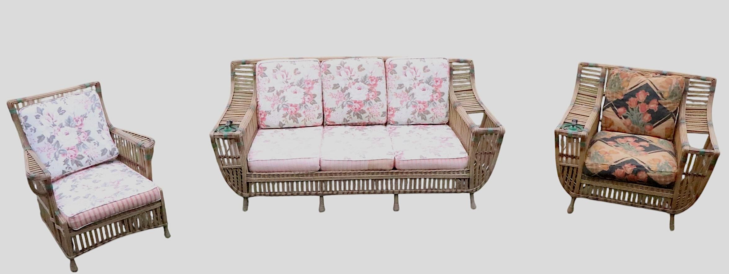 Ensemble de trois pièces de canapés Art Déco en osier fendu et deux chaises longues en vente 9