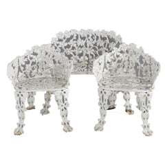 Three-Piece Set of Cast Iron Grape & Leaf Garden Settee & Chairs, 20th C