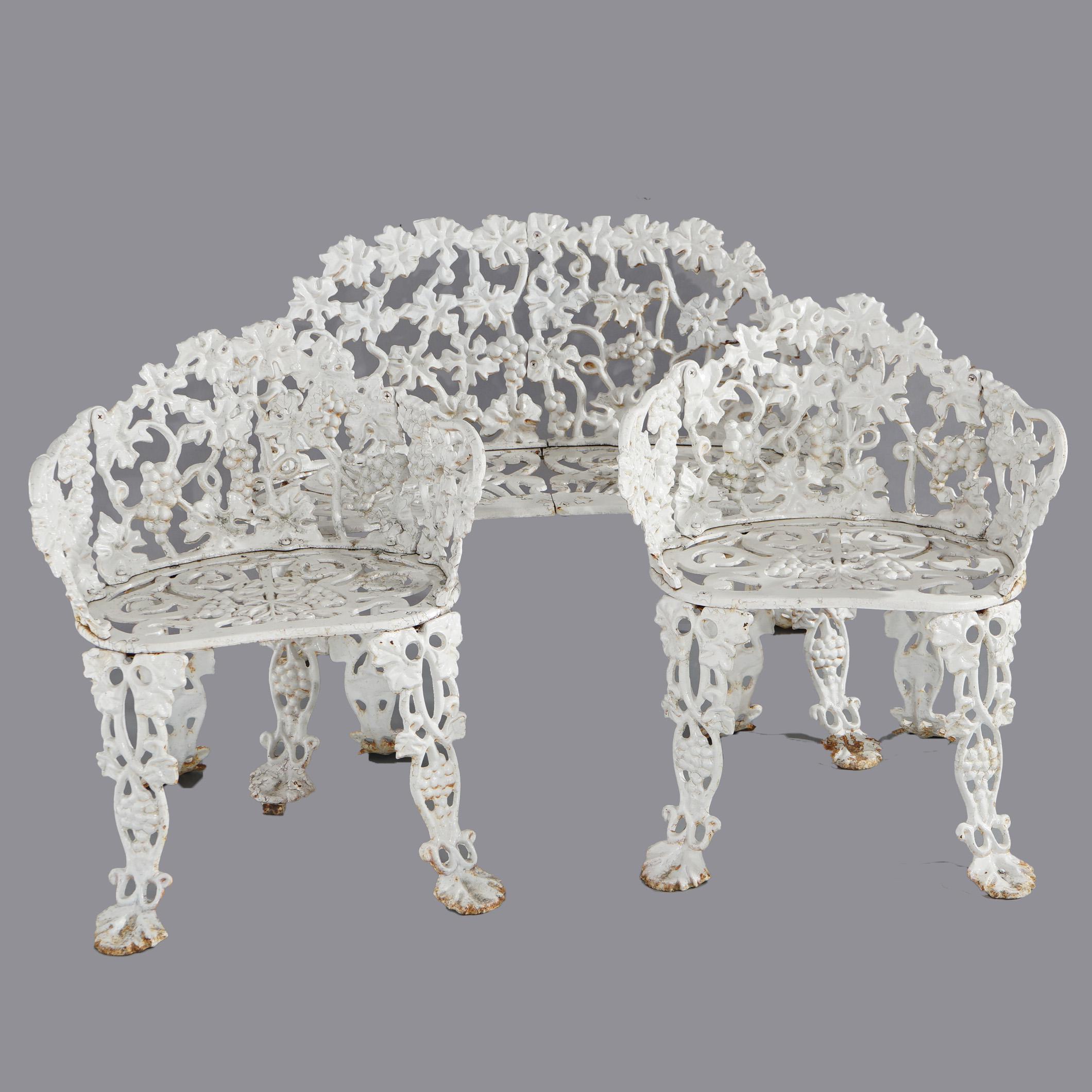 Victorian  Three-Piece Set of Cast Iron Grape & Leaf Garden Settee & Chairs, 20th C