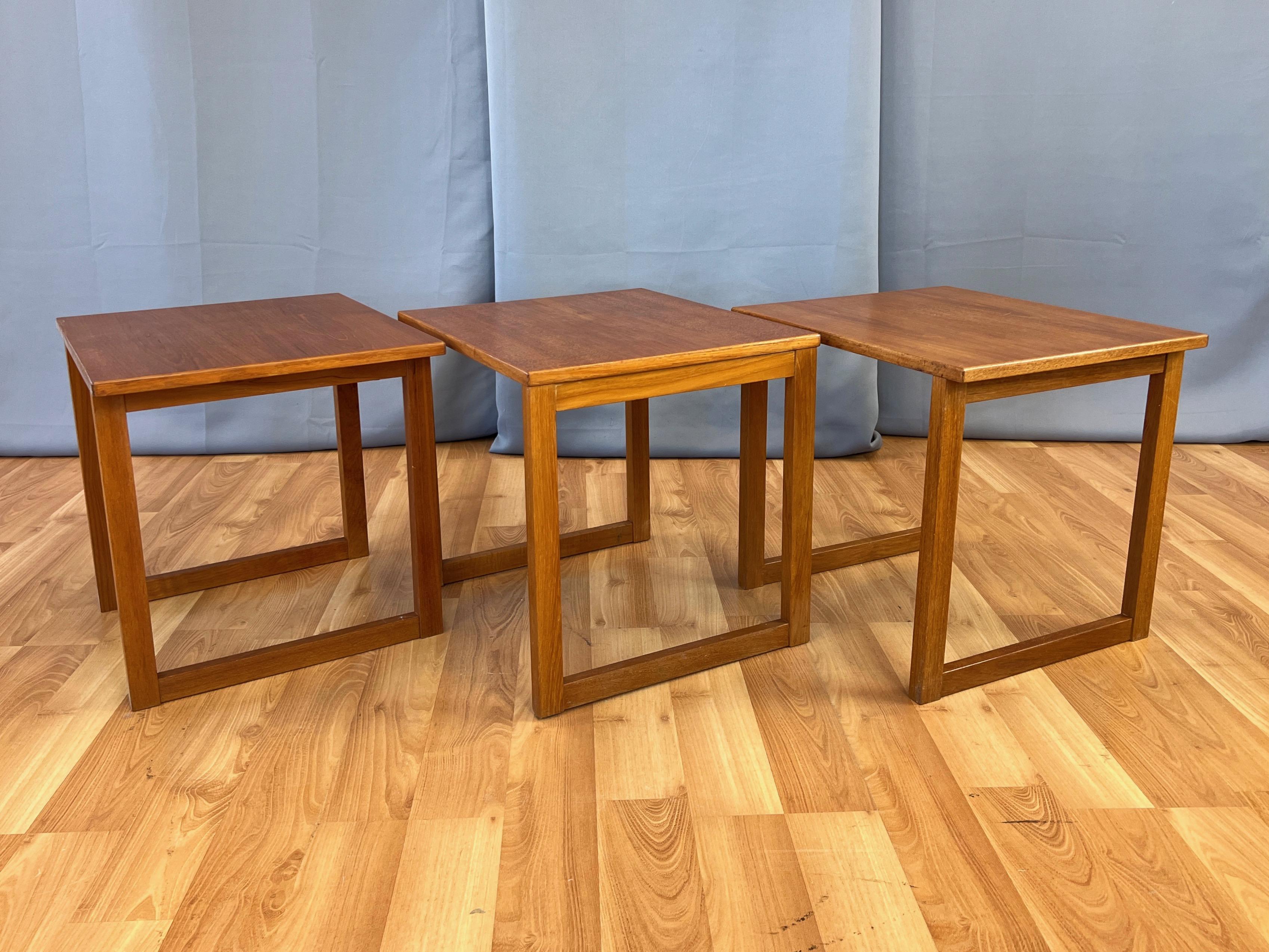 Scandinavian Modern Kai Kristiansen Model 33 Teak Cube Nesting Tables Three-Piece Set, 1960s For Sale