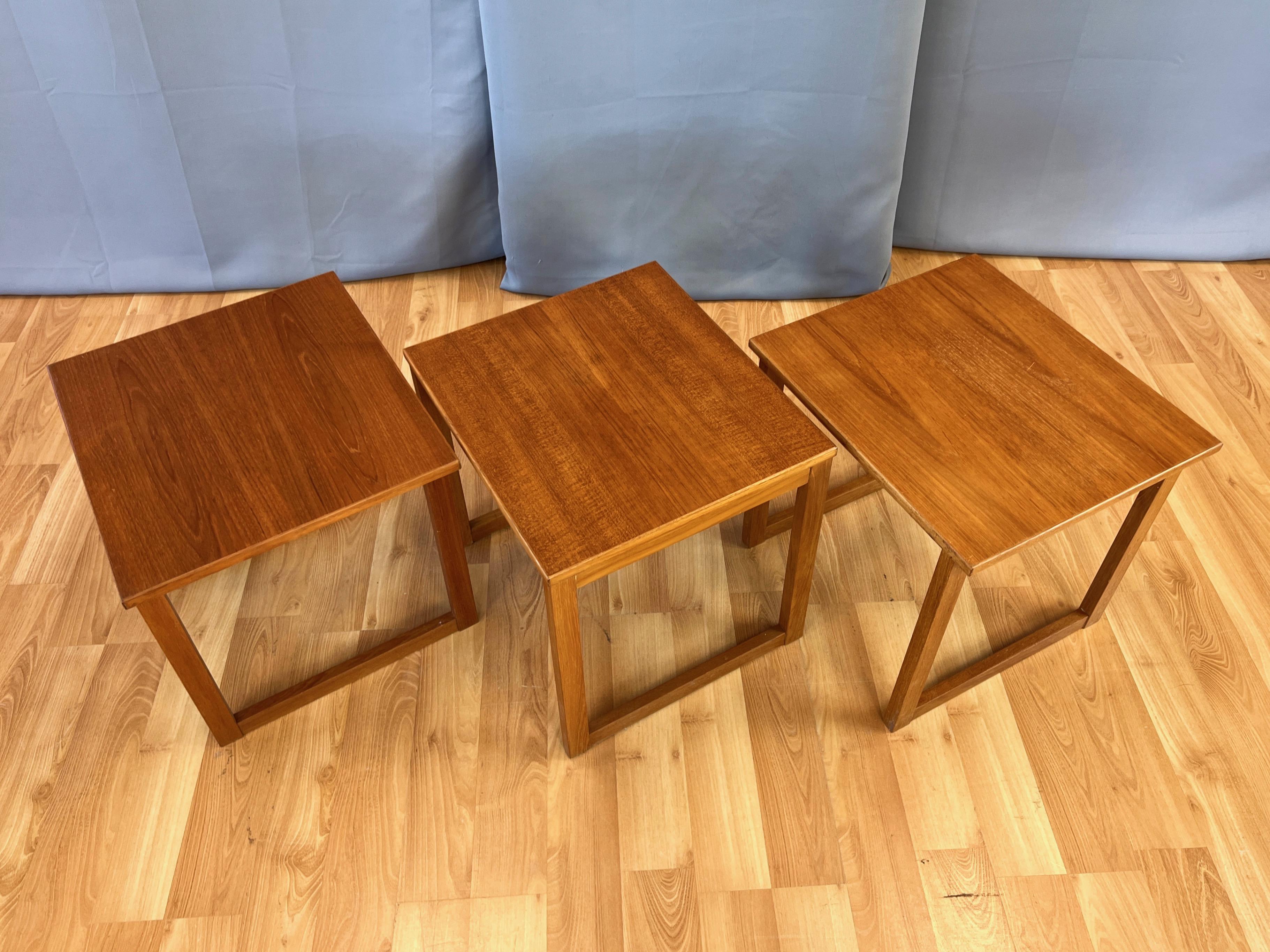 Danish Kai Kristiansen Model 33 Teak Cube Nesting Tables Three-Piece Set, 1960s For Sale