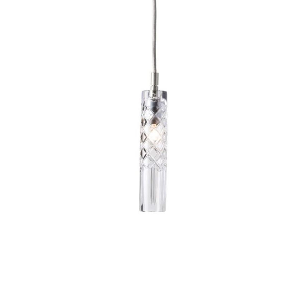 Three-Piece Set of Mouth Blown Etched Crystal Pendant Lamps, Silver im Zustand „Neu“ in Paris, FR