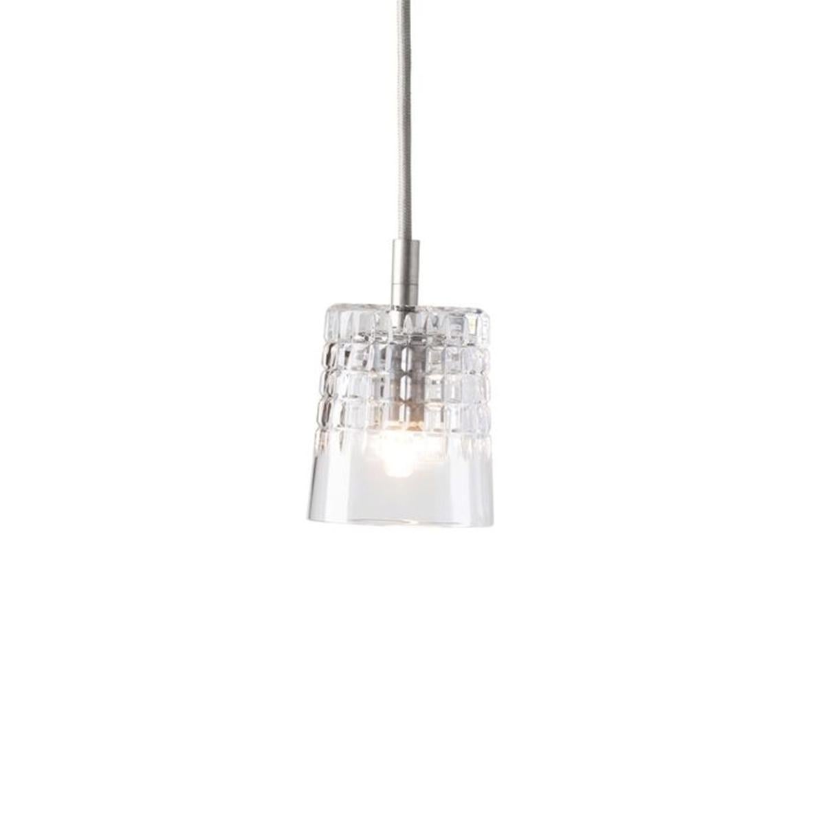 Contemporary Three-Piece Set of Mouth Blown Etched Crystal Pendant Lamps, Silver