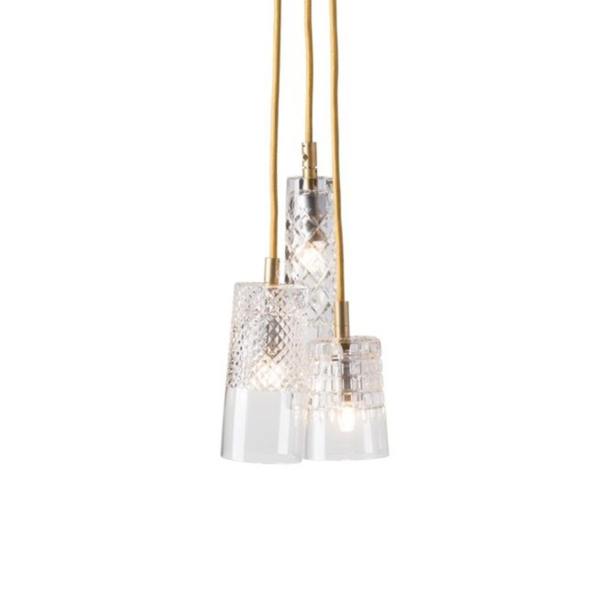 Danish Three-Piece Set of Mouth Blown Etched Crystal Suspension Pendant Lamps