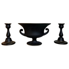 Three Piece Set of Pressed Glass Bowl and Candlesticks