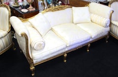 Three-Piece Silk Upholstered Carved Giltwood Suite