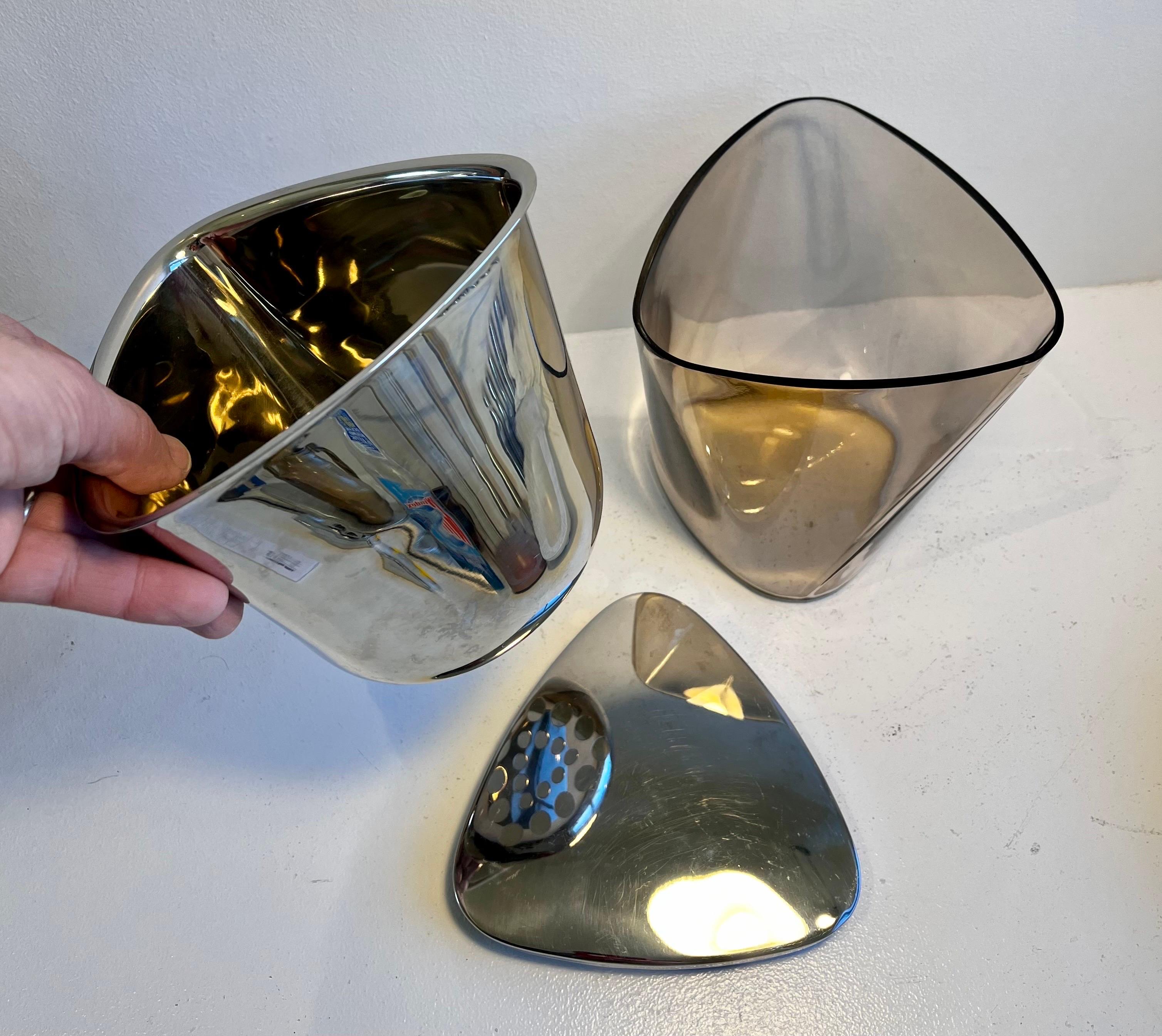 Cubitera de acero inoxidable y cristal de tres piezas de Georg Jensen en venta 5