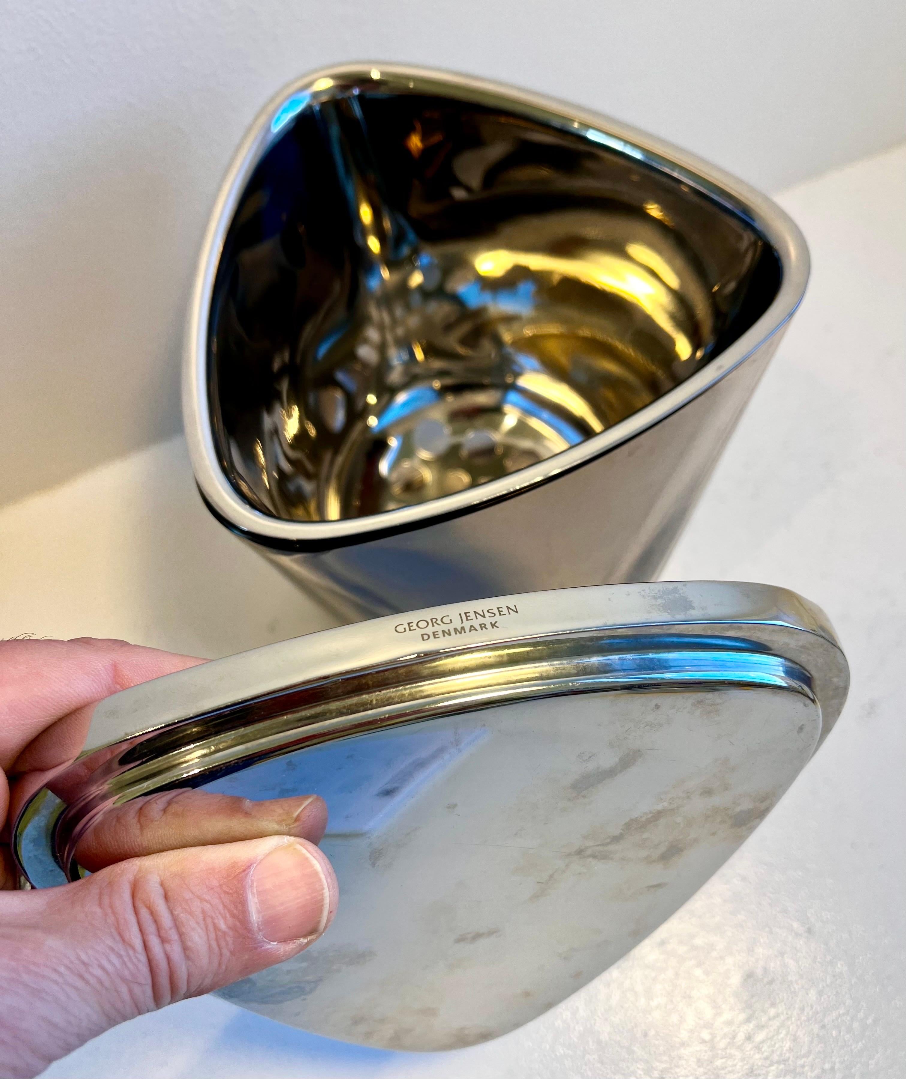 Cubitera de acero inoxidable y cristal de tres piezas de Georg Jensen en venta 11