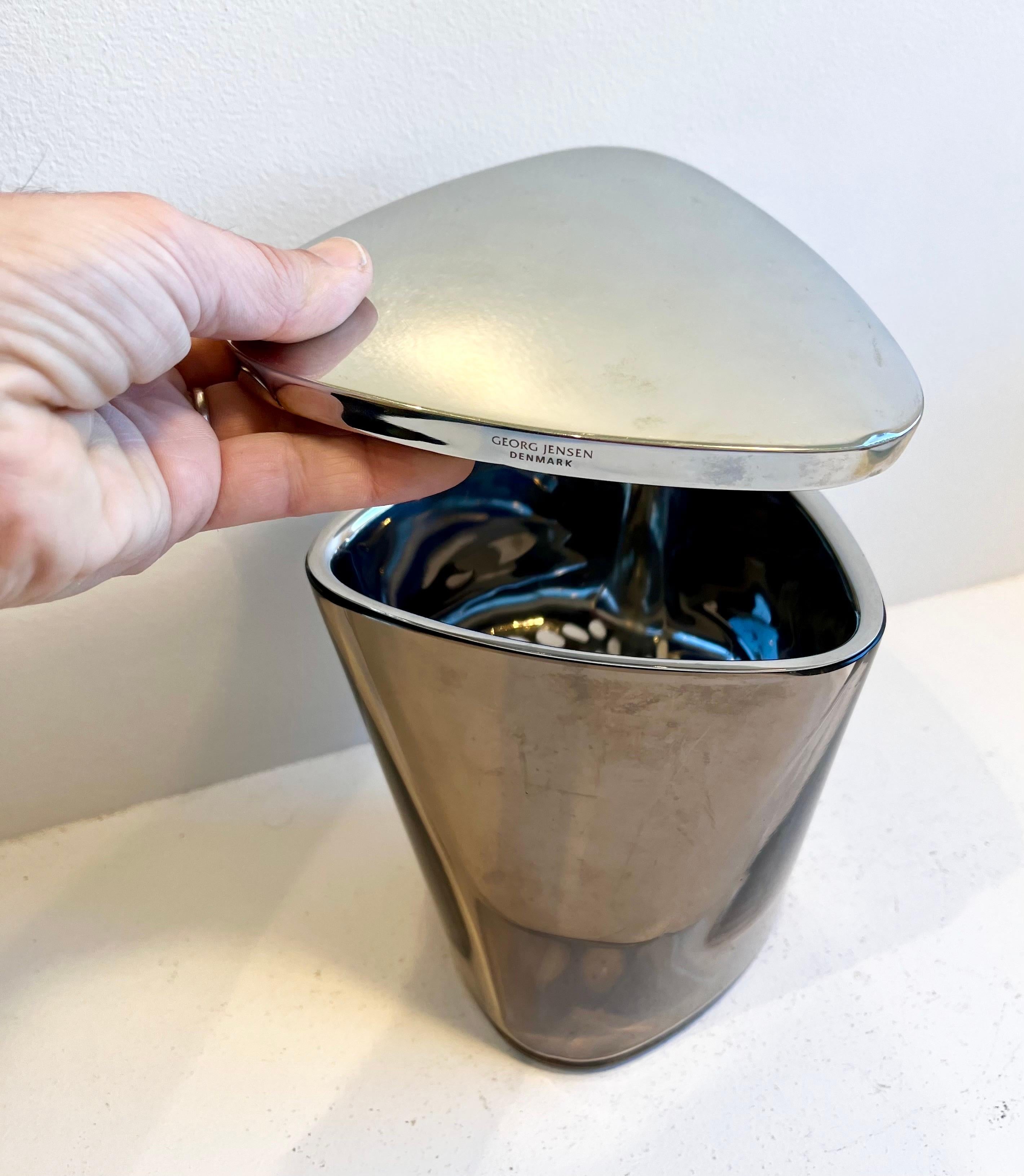 Cubitera de acero inoxidable y cristal de tres piezas de Georg Jensen Danés en venta