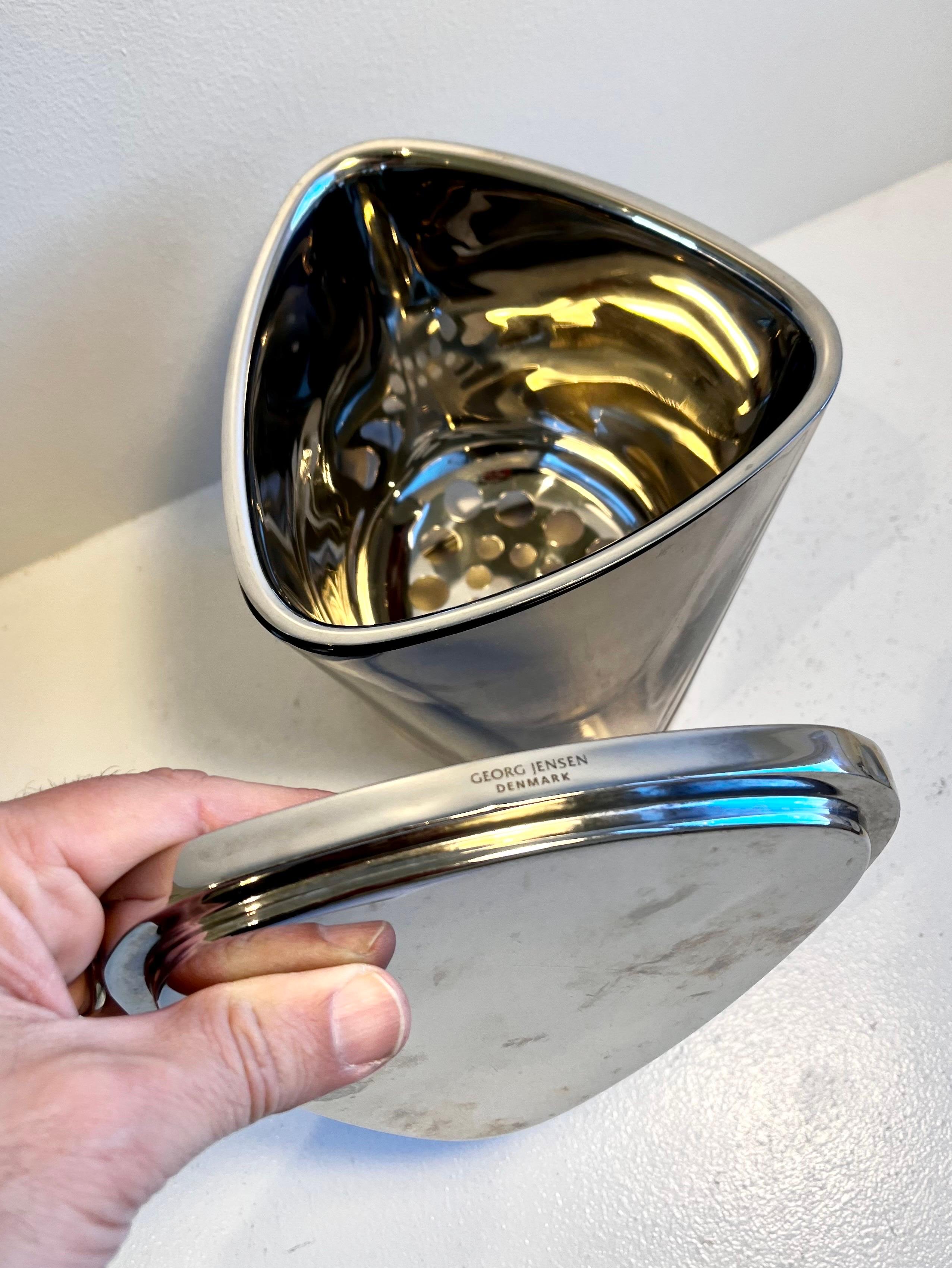 Cubitera de acero inoxidable y cristal de tres piezas de Georg Jensen finales del siglo XX en venta