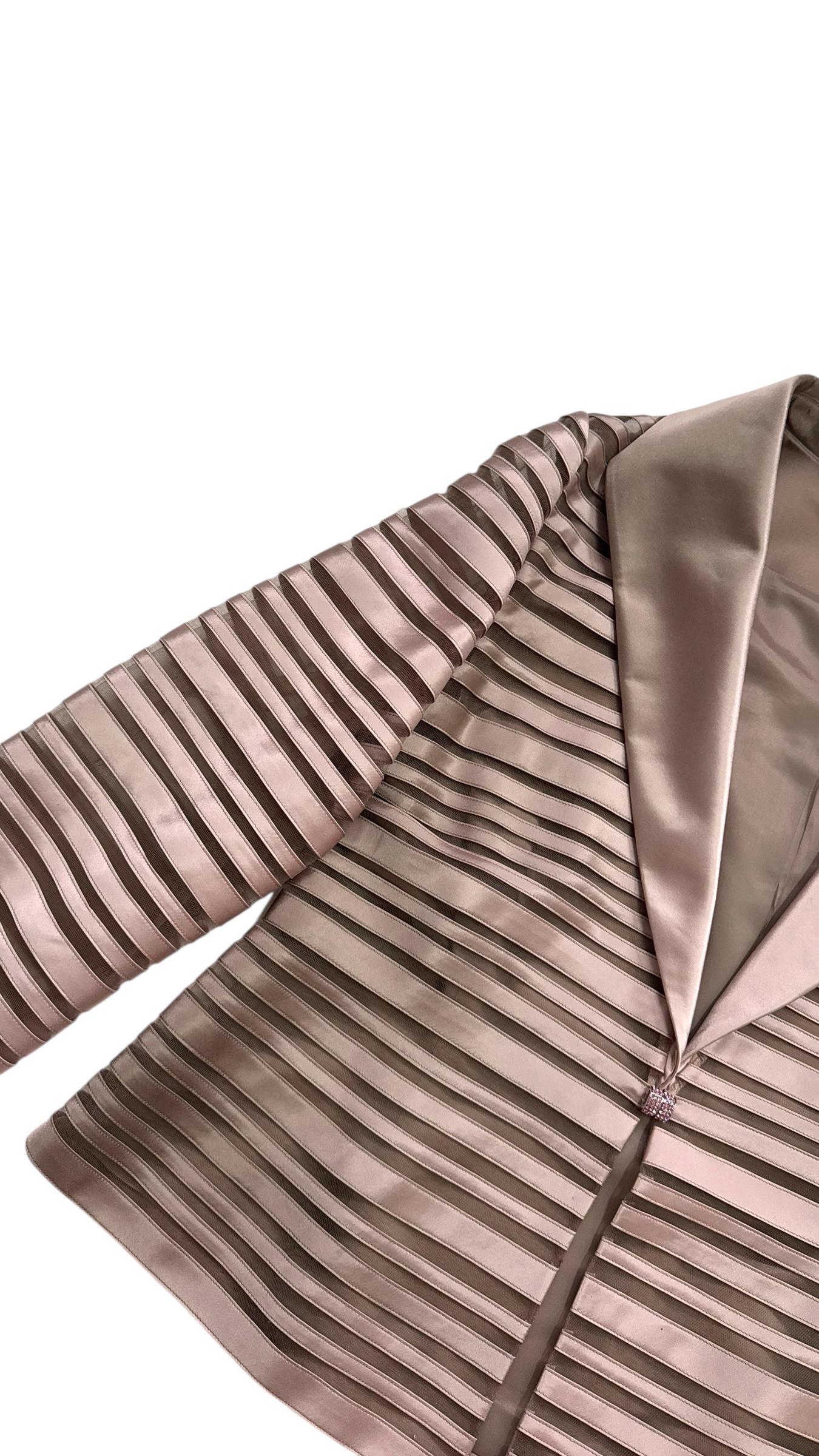 Brown Three-Piece Striped Silk Ensemble in Rose Gold by Elite - We pay for import duty in vendita