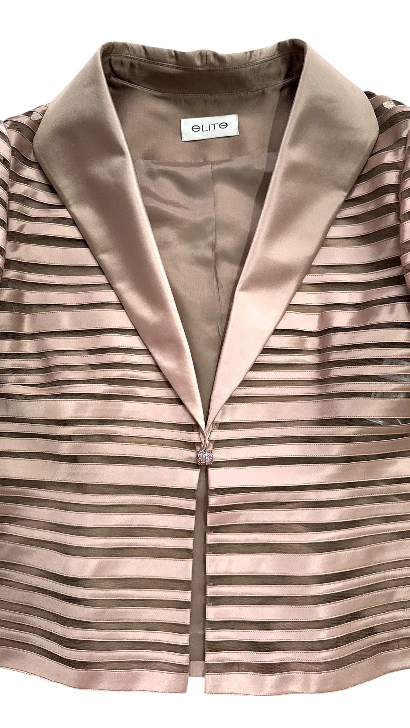 Three-Piece Striped Silk Ensemble in Rose Gold by Elite - We pay for import duty In condizioni buone in vendita a Milano, IT