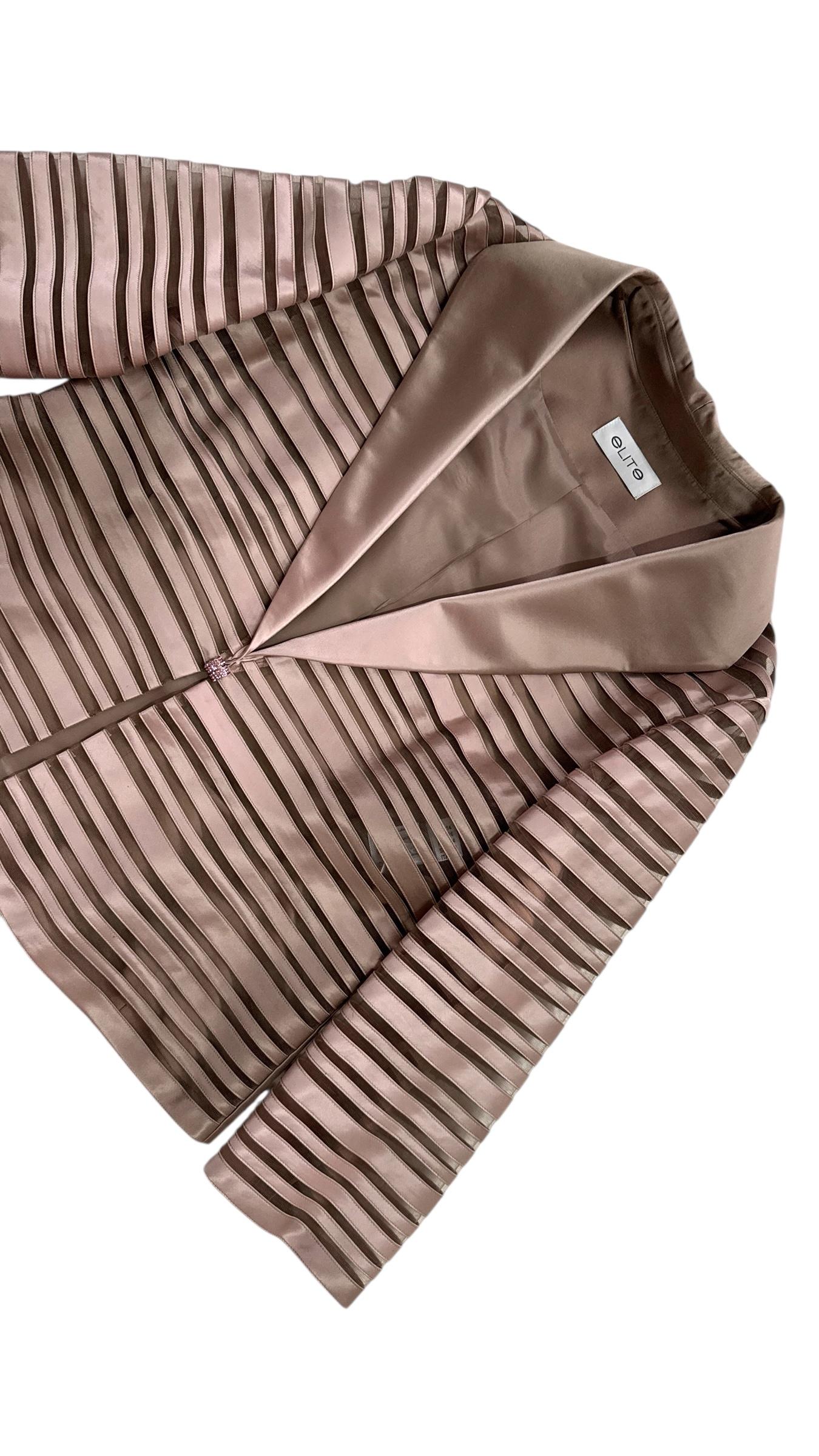 Donna Three-Piece Striped Silk Ensemble in Rose Gold by Elite - We pay for import duty in vendita