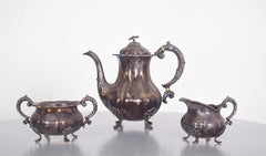 Three-Piece Tea Serving Set in Metal and Silver