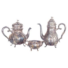 Three-Piece Tea Serving Set in Metal and Silver