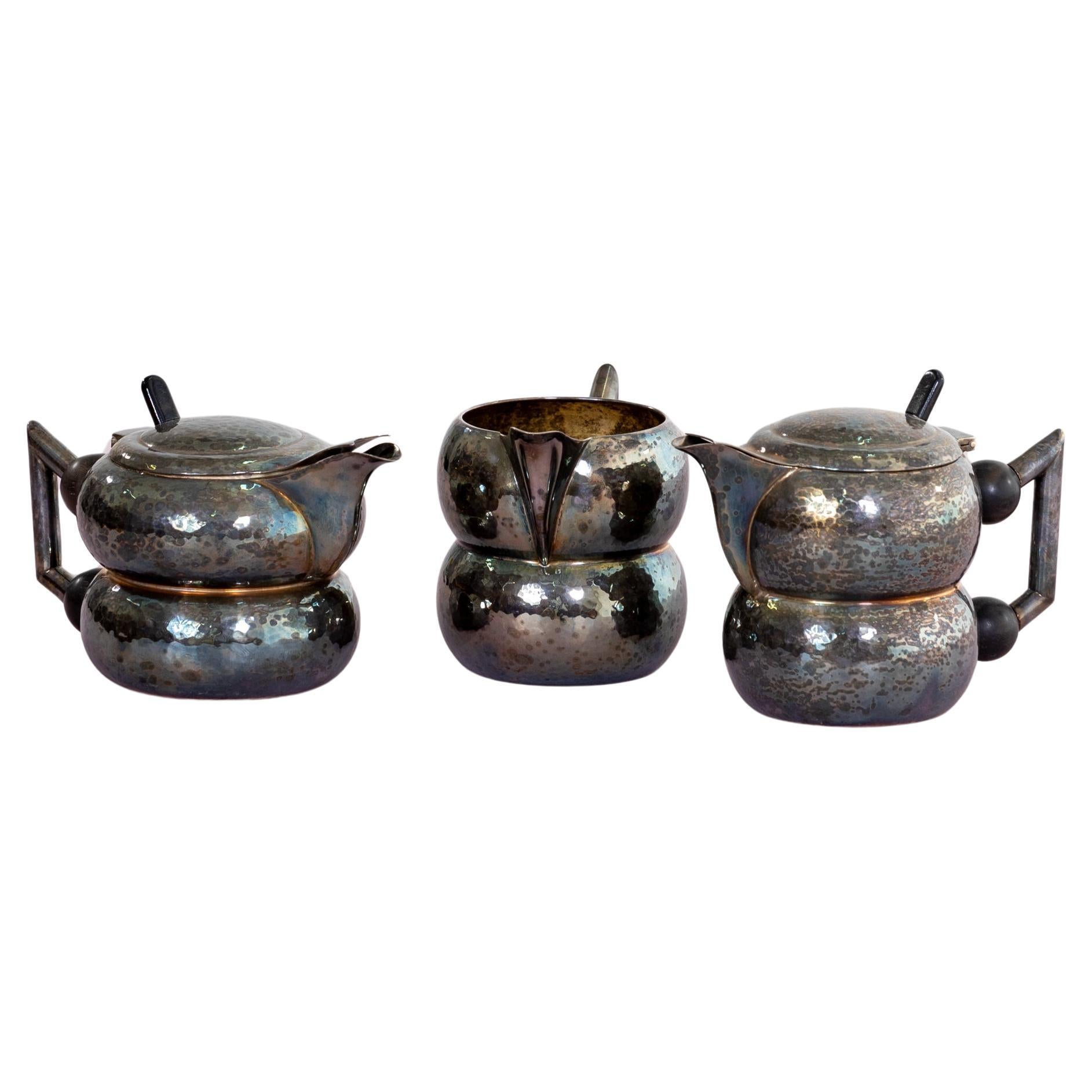 Three-piece tea set, mid-20th century For Sale