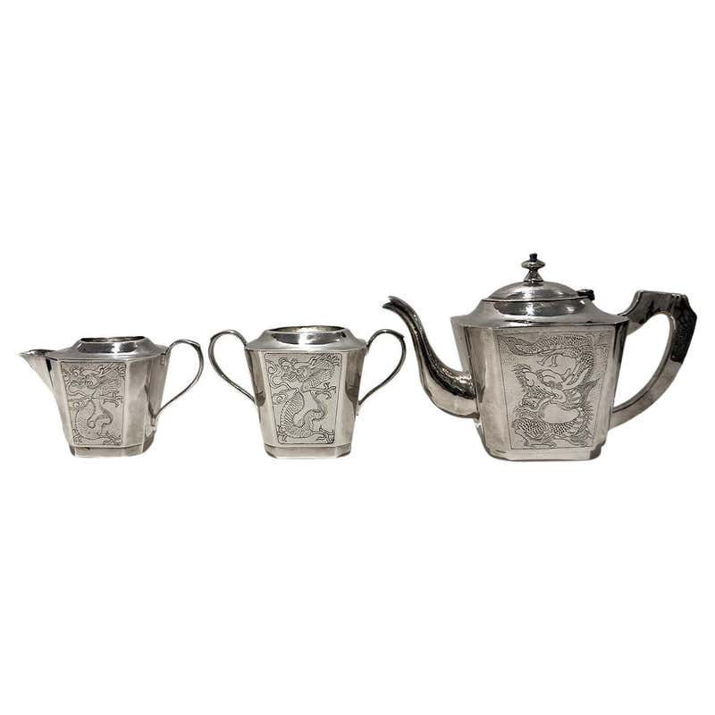 Cubist square Tea Set by James W. Tufts, Aesthetic Movement Silver ...