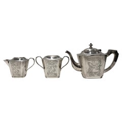 Three-Piece Tea Set with Engraved Japonism Dragons