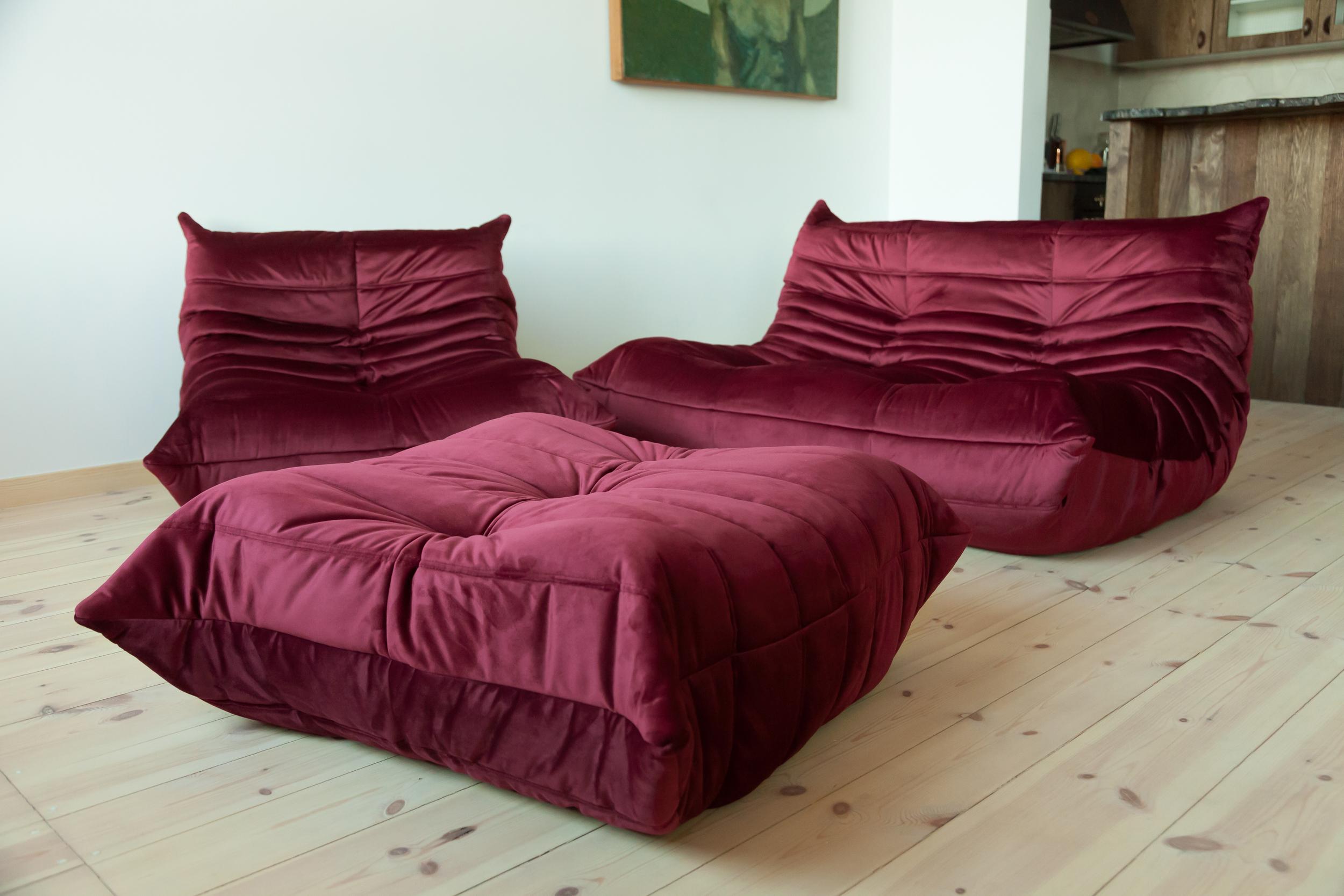 Three-Piece Togo Set by Michel Ducaroy Manufactured by Ligne Roset in France For Sale 11