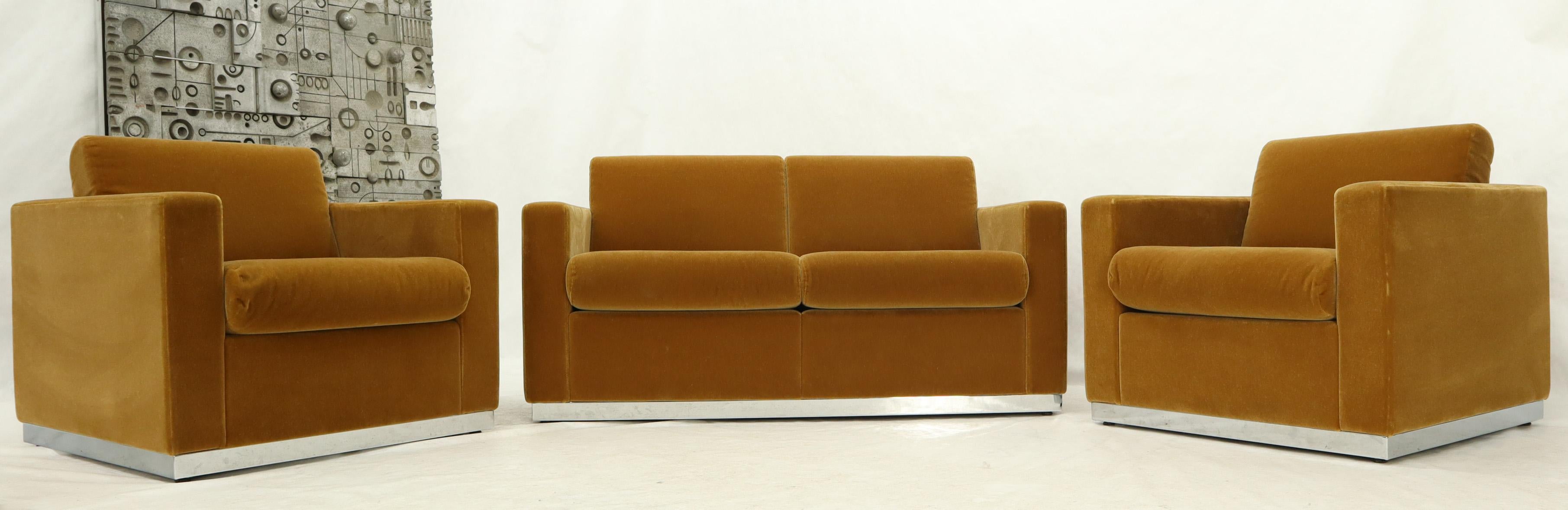American Three Pieces Mohair Living Room Set Club Chairs Love Seat Sofa