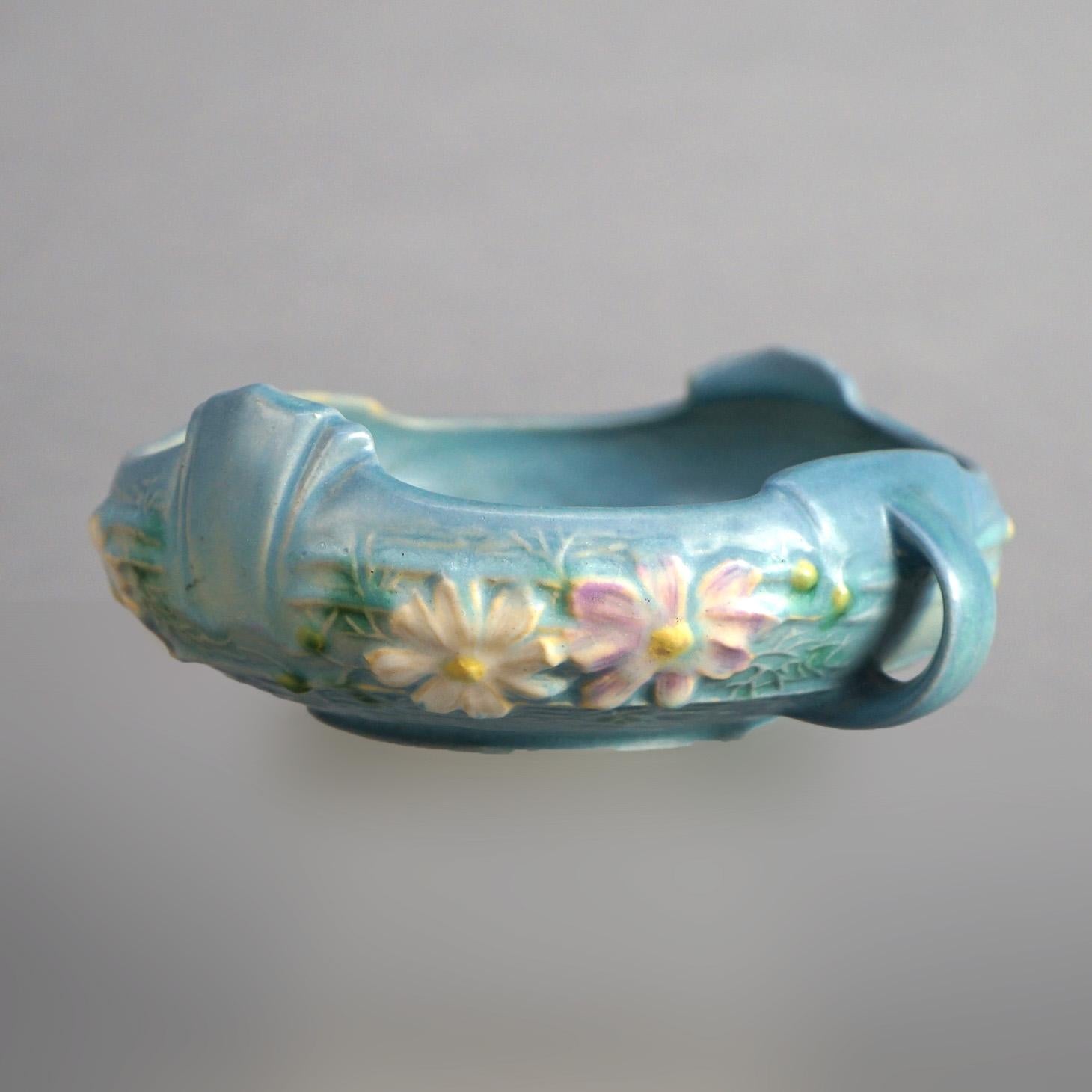 Three Pieces of Blue Roseville Art Pottery with Cosmos Pattern Mid 20thC

Measures - 8.25