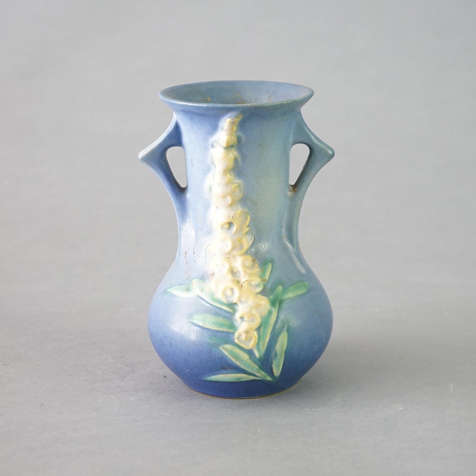 Three Pieces of Blue Roseville Art Pottery with Foxglove Pattern Mid 20thC
Measures - 15.25