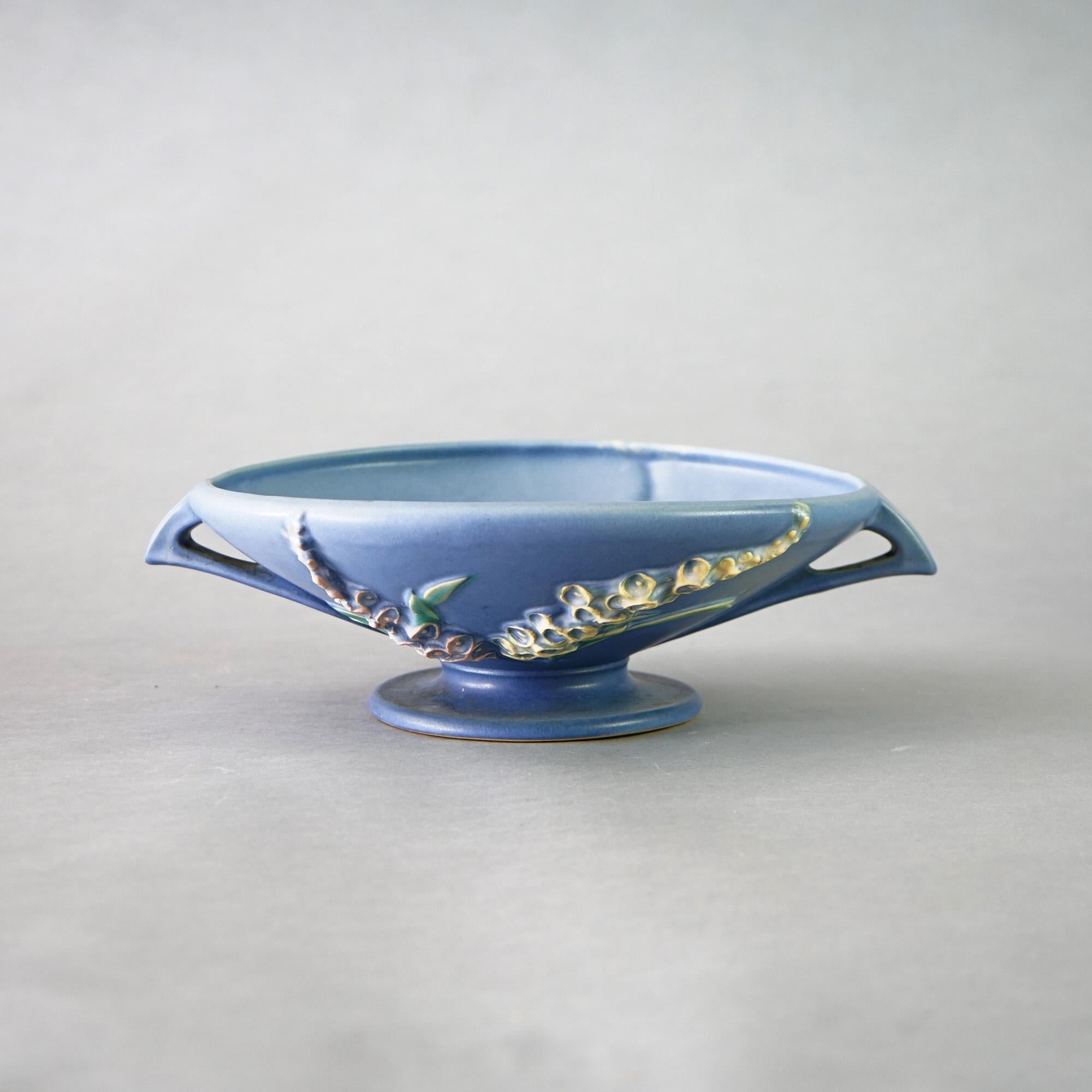 Arts and Crafts Three Pieces of Blue Roseville Art Pottery with Foxglove Pattern Mid 20thC