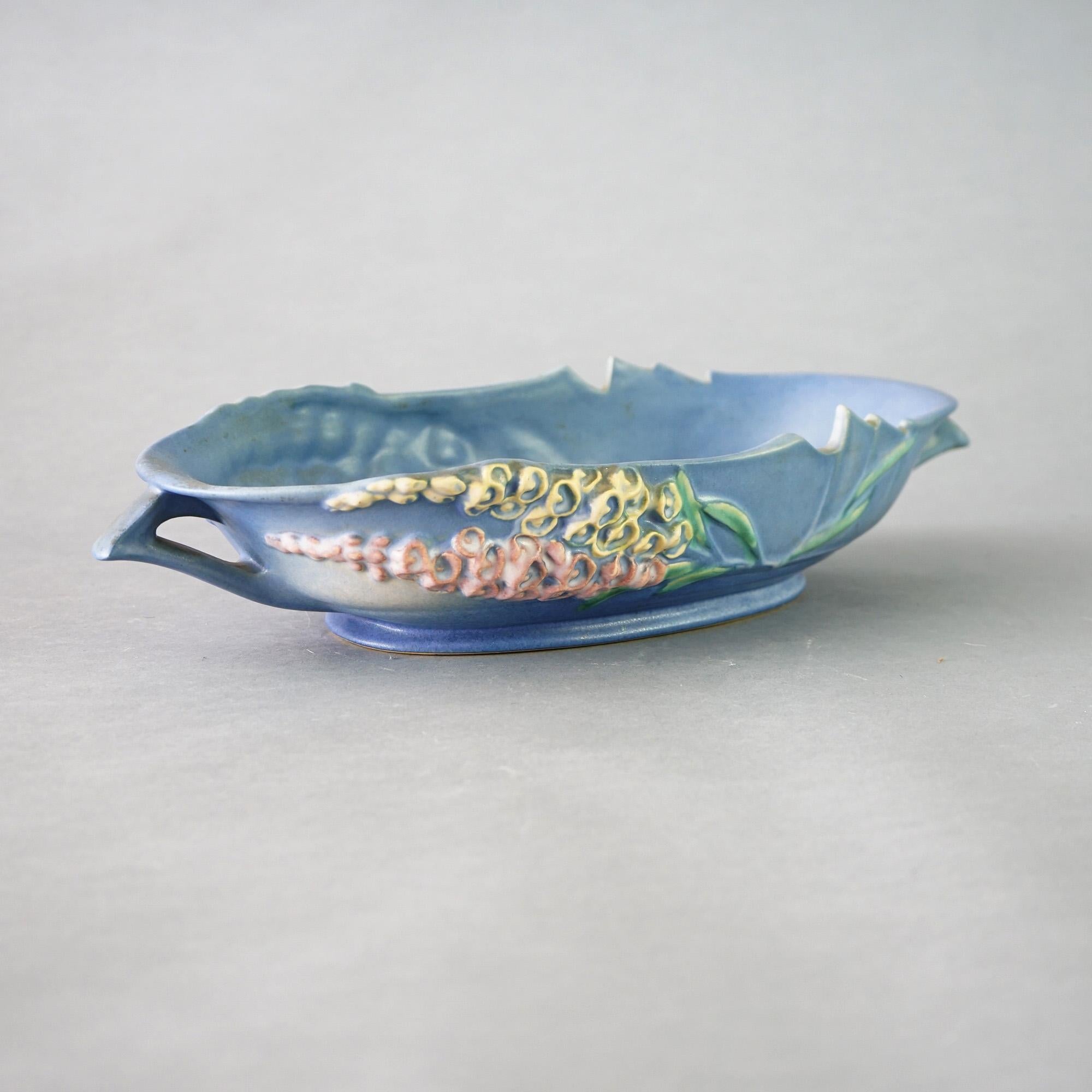 Three Pieces of Blue Roseville Art Pottery with Foxglove Pattern Mid 20thC In Good Condition In Big Flats, NY