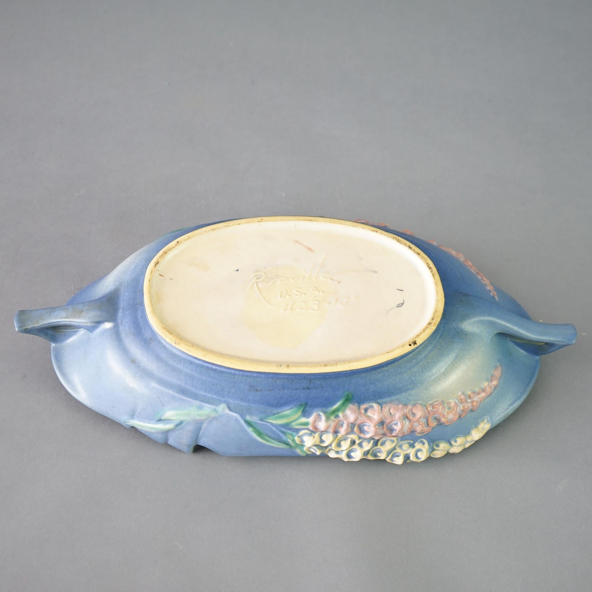 20th Century Three Pieces of Blue Roseville Art Pottery with Foxglove Pattern Mid 20thC