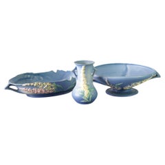 Three Pieces of Blue Roseville Art Pottery with Foxglove Pattern Mid 20thC