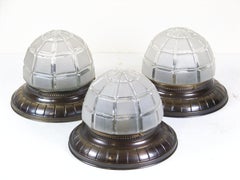 Three Pieces of Brass Ceiling Lamp, circa 1900