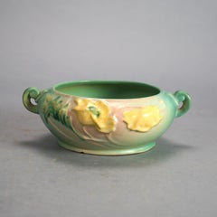 Three Pieces of Green Roseville Art Pottery in Poppy or Ixia Pattern Mid 20thC