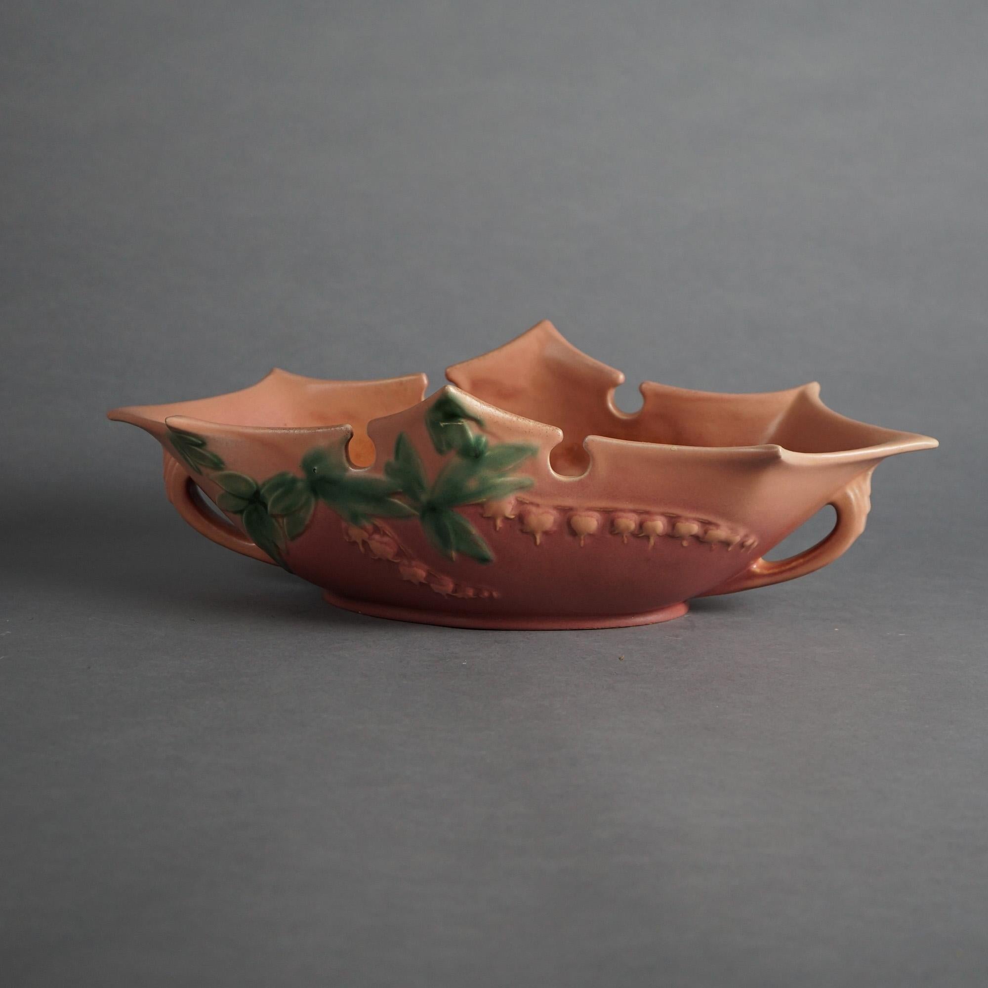 Arts and Crafts Three Pieces of Pink Roseville Art Pottery with Bleeding Heart Pattern Mid 20thC