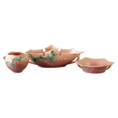 Three Pieces of Pink Roseville Art Pottery with Bleeding Heart Pattern Mid 20thC