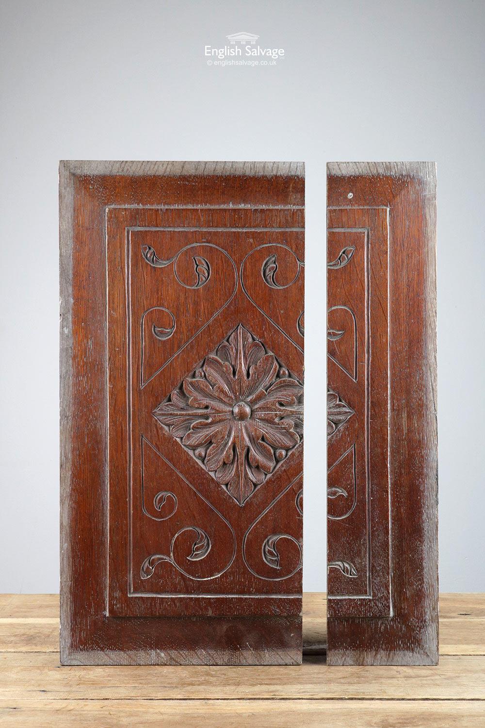 Three Pieces of Reclaimed Oak Carved Panels, 20th Century In Good Condition For Sale In London, GB