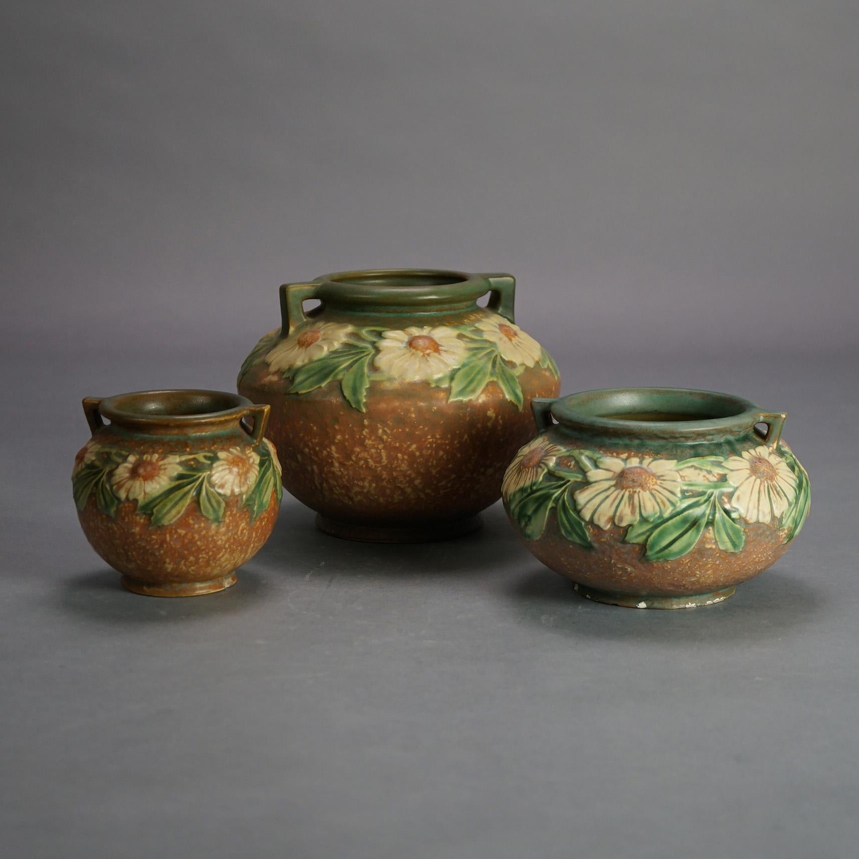 Three Pieces of Roseville Art Pottery, Dahlrose in Brown, c1928

Measures - 6.25
