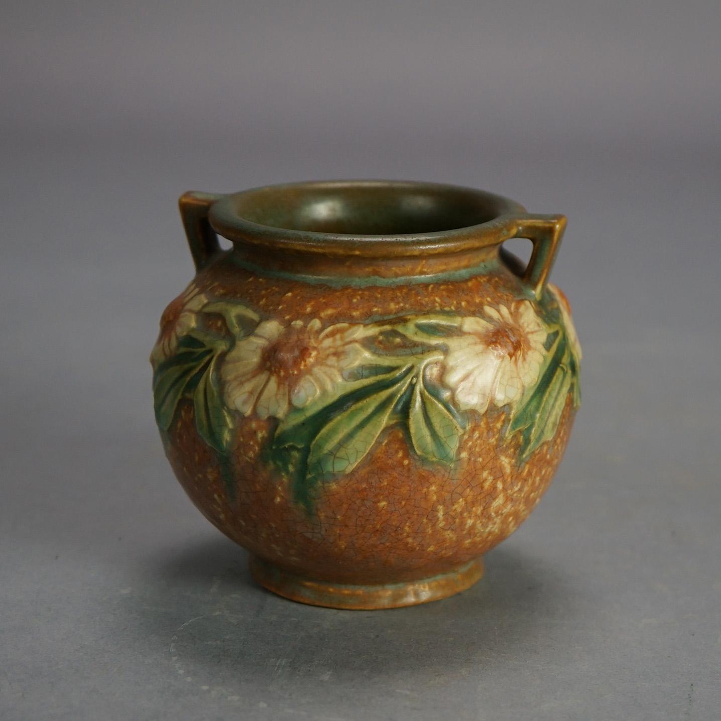 Three Pieces of Roseville Art Pottery, Dahlrose in Brown, c1928 3