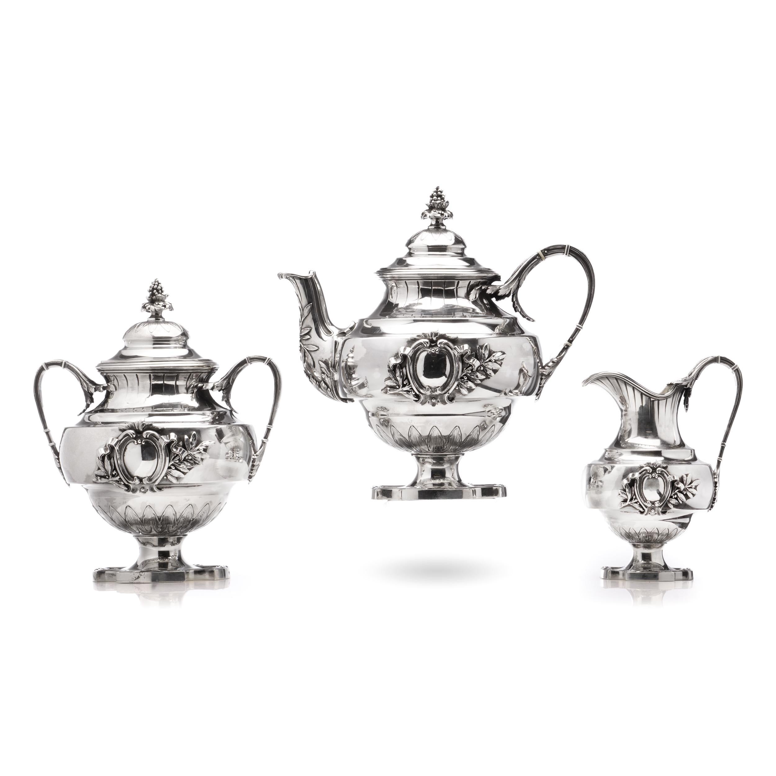 French Three pieces tea service set by Paul Canaux & Cie, France, 19th century  For Sale