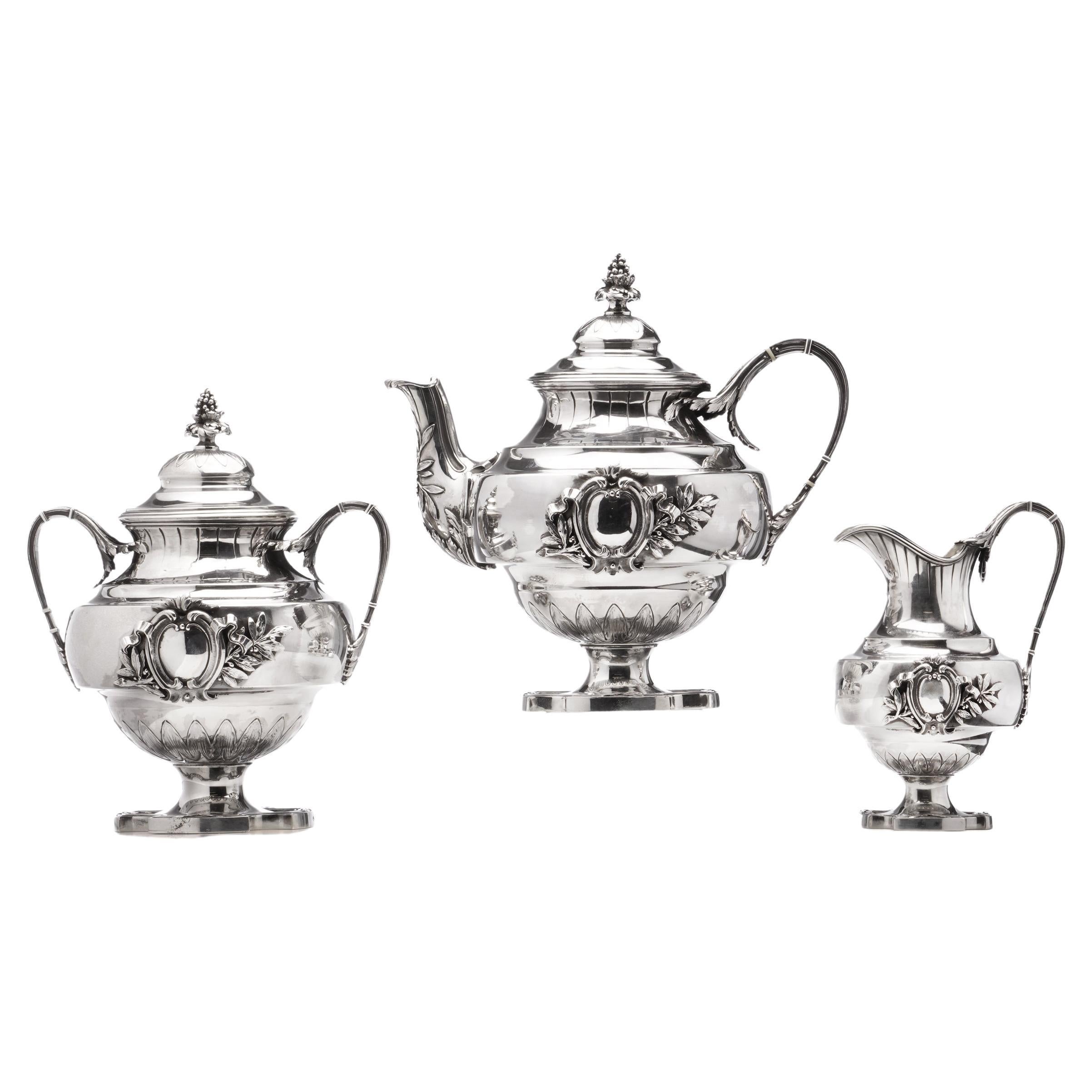 Three pieces tea service set by Paul Canaux & Cie, France, 19th century  For Sale