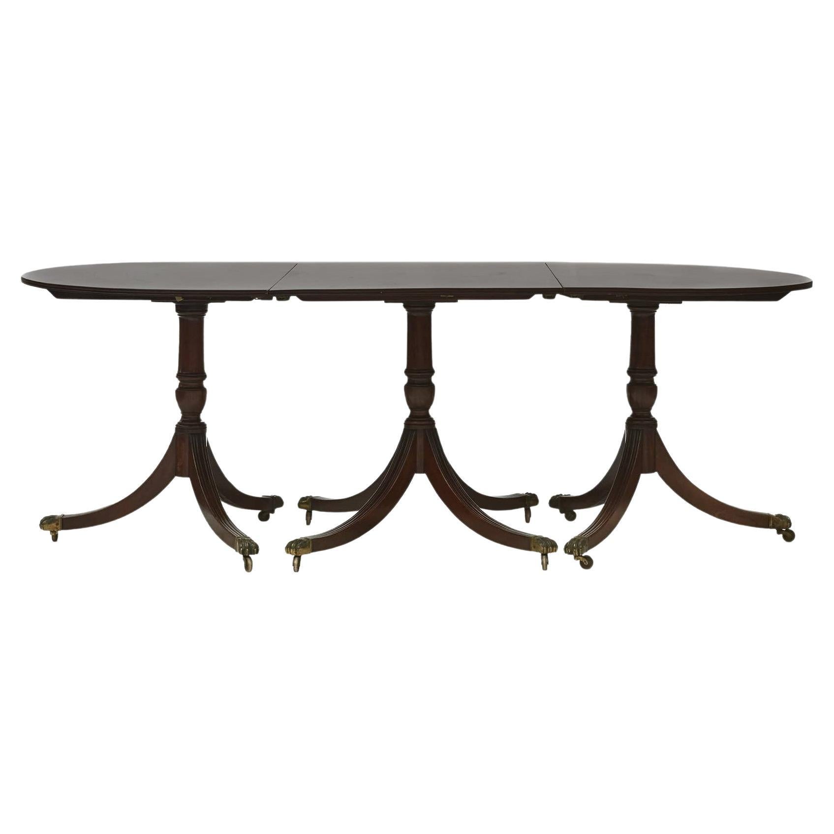 "Three Pillar Mahogany Table Regency Style Approx. 1900 For Sale