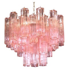 Three Pink Tronchi Murano Glass Chandelier