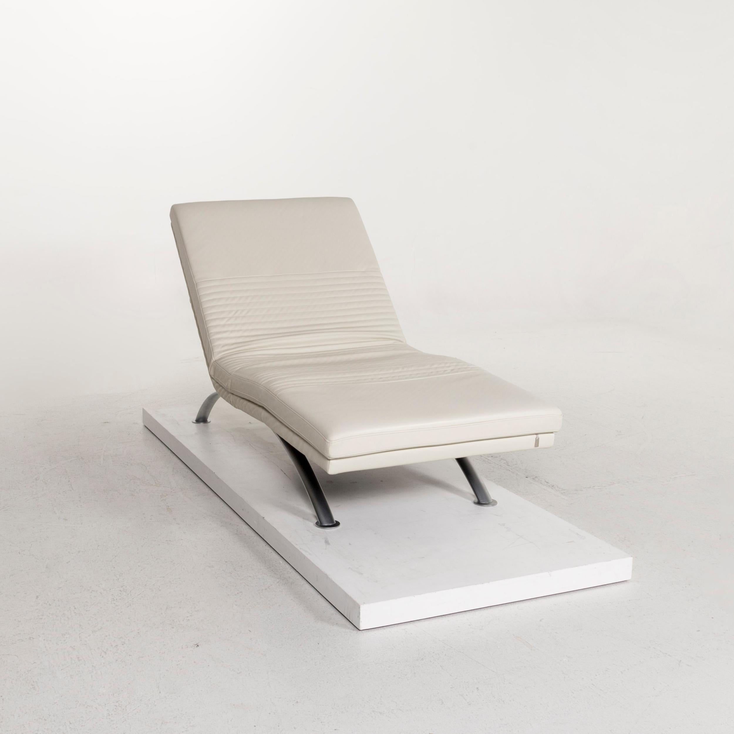 Contemporary Three-Point Leather Lounger Cream Function Relax Function